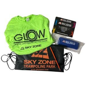 Sky Zone Trampoline Glow Kids M T-Shirt Neon Green Bag Pencil Sweatband